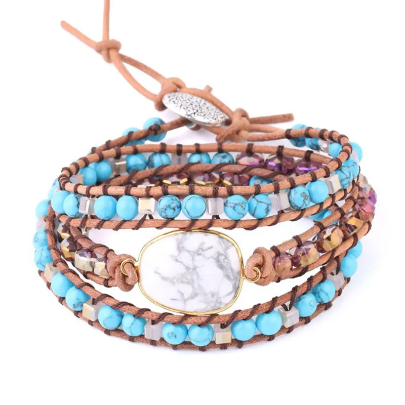 Прямая поставка натуральные камни Белый Howlite очаровательные 3 нити браслеты с