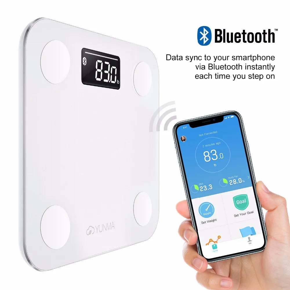YUNMAI мини весы напольные Bluetooth жира монитор с светодиодный Дисплей смарт-весы