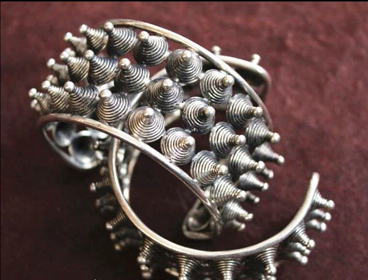 Мужской серебряный браслет Miao ручной работы с национальными элементами, 2 шт.