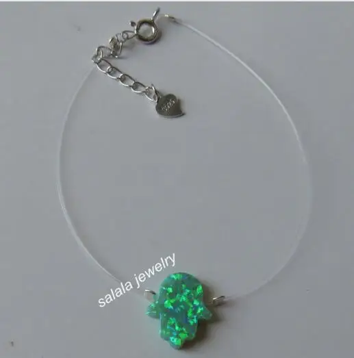 op11 kiwi green Промо-акция! 925 стерлингового серебра прозрачная нейлоновая цепь Хамса браслет из опала прозрачный Хамса браслет из опала для подарка на Рождество - Окраска металла: op11 kiwi green