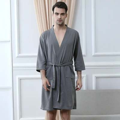 gray male Халат для пар хлопчатобумажный, Вафельный Рисунок мужской халат ночная рубашка Женский Халат банный флисовый халат халаты пижамы одежда для сна - Цвет: gray male