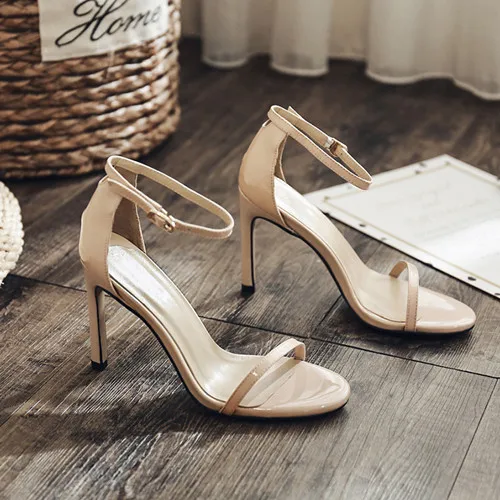 nude patent Кожаные босоножки на высоком каблуке с открытым носком, женские босоножки из натуральной кожи с блестками и ремешком на щиколотке - Цвет: nude patent