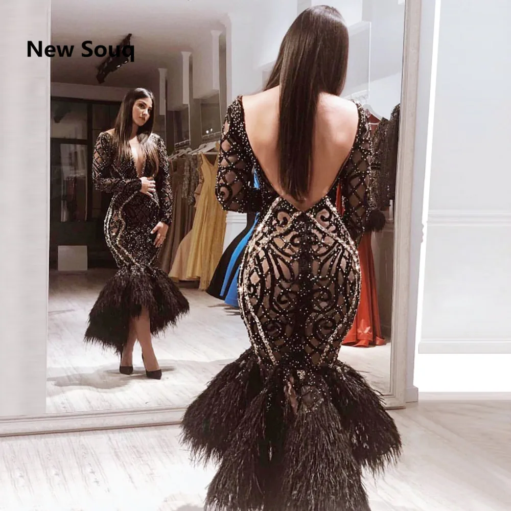 Черное платье Русалочки длиной до колена вечернее с высоким и низким вырезом