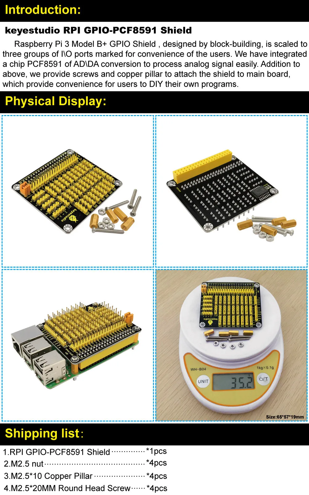 Keyestudio RPI GPIO щит with-PCF8591 AD-DA для Raspberry Pi/CE сертификация