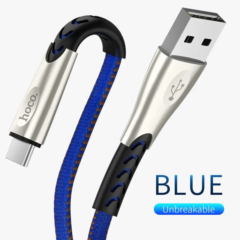 HOCO USB C кабель для Xiaomi Mi 8 A1 F1 huawei P20 прочный цинковый сплав usb type C кабель для быстрой зарядки для samsung S8 S9 Oneplus - Цвет: Синий