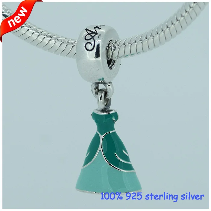 Fits All Bracelets Ariel Dress Silver Charms With Green Enamel 100% 925 Sterling Beads DIY Women Jewelry Wholesale 09138 | Украшения и