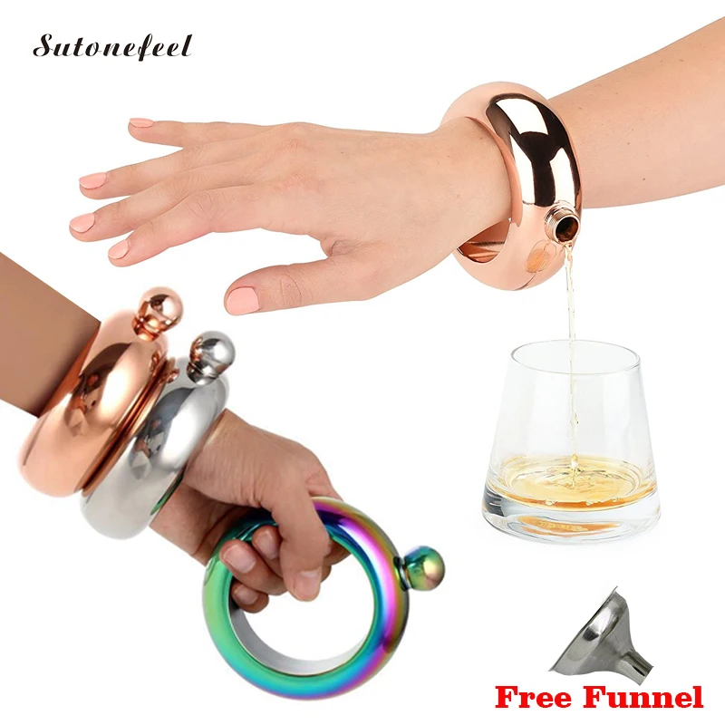 Браслет колба с воронкой из нержавеющей стали круглая фляга 100 мл винная фляжка