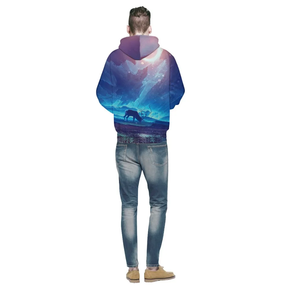 

2019 Men/Women New sping autumn 3D printed dream Elk eating grass under Blue Sky Hoodies Sweatshirts funny Hooded tracksuits