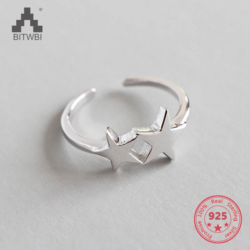 Женские открытые кольца с двойной звездой из стерлингового серебра 925 пробы