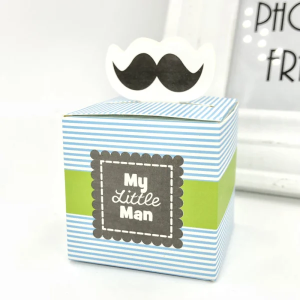 Синий 10 шт. в полоску мой маленький человек милые усы узор Baby Shower Подарочная коробка конфет вечерние поставки коробка шоколада сувениры 5,5*5,5*5,5 см - Цвет: Синий