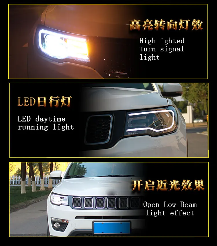 Автомобильный Стайлинг для Jeep compass фары в сборе- для компас светодиодный ксенон H7 с hid комплект из 2 предметов