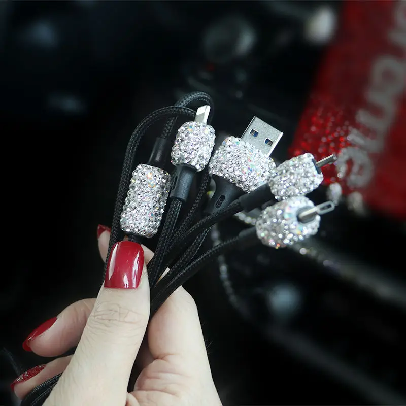 USB Автомобильное зарядное устройство для мобильного телефона планшета gps быстрое зарядное устройство автомобильное зарядное устройство двойное автомобильное usb-устройство для зарядки телефона провод передачи данных в автомобиле украшения - Название цвета: slivery data line