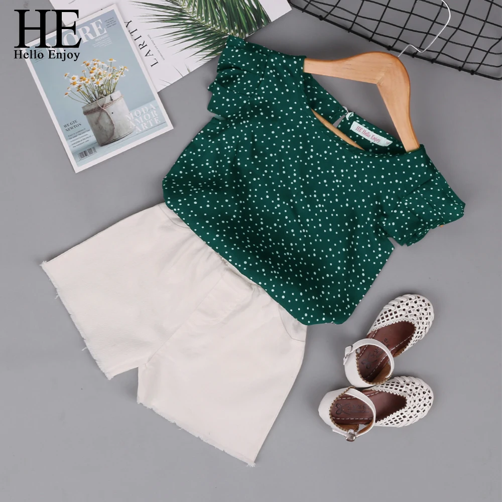 HE Hello Enjoy/Новые комплекты одежды для девочек летняя детская одежда зеленая