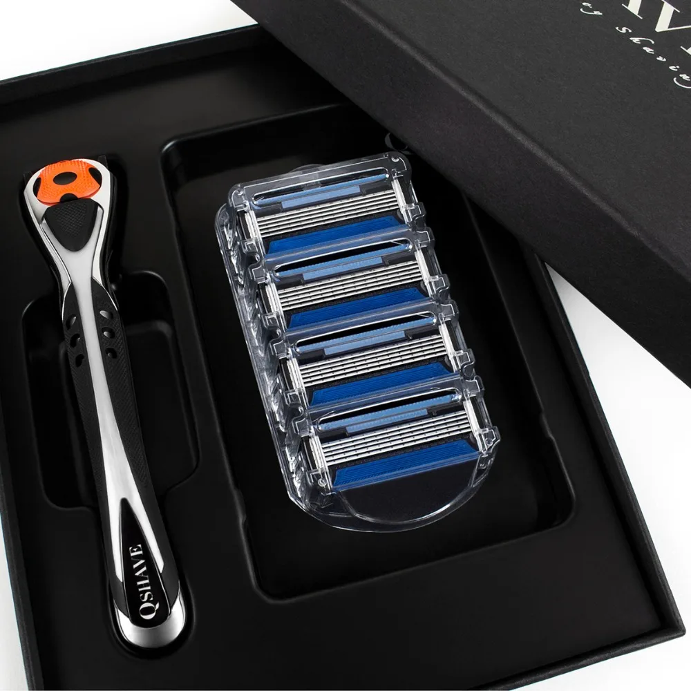 Qshave Black Silver Spider Man Shaving Razor With Beautiful Present Box Can Design Your Name on Handle(1pc Handle, 4pc X5 Blade)