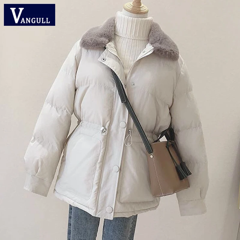 Женская парка Vangull теплая с длинным рукавом и большим меховым воротником на
