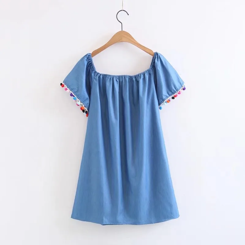 Новинка однотонное свободное мини платье с открытыми плечами красивые летние