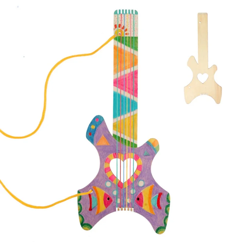 DIY Детская мини-гитара игрушки ручной работы для детей Gitaar живопись ребенок укулеле детский сад ремесла обучающие средства раннего образования игрушка - Цвет: Многоцветный