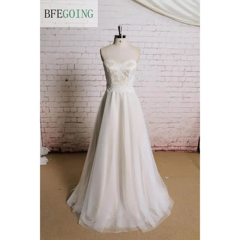 ТРАПЕЦИЕВИДНОЕ свадебное платье до пола из тюля с аппликацией со шлейфом без