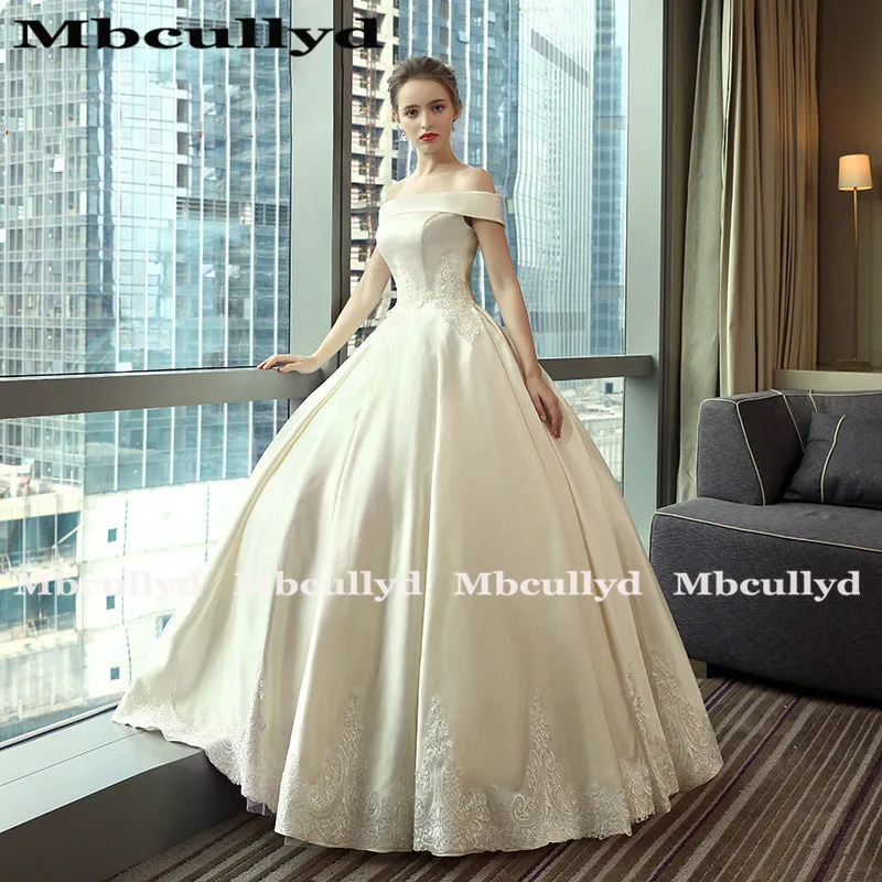 Mbcully роскошное свадебное платье бальное с открытой спиной атласные кружевные