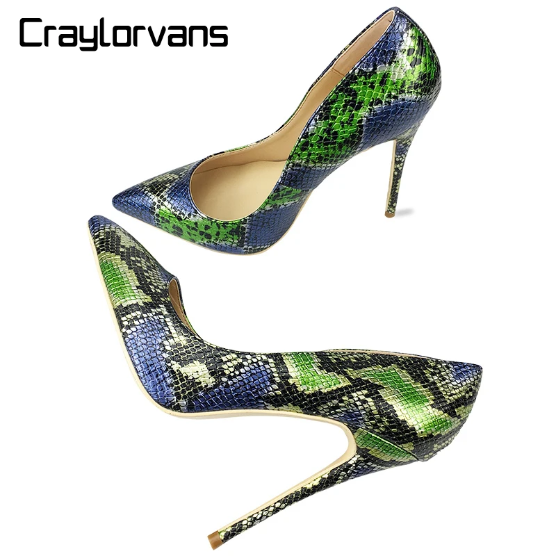 Craylorvans/Женская обувь наивысшего качества на высоком каблуке со змеиным принтом