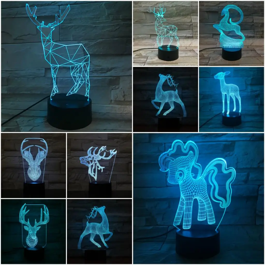 

Рождественский олень животное олень 3D лампа RGB Luminaria СВЕТОДИОДНЫЙ Ночник светильник многоцветный Blub USB настроение детская спальня 2019 Рождес...
