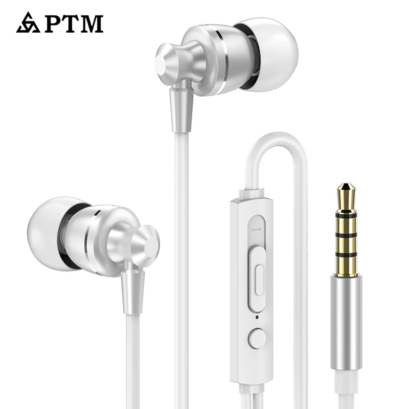 Наушники PTM с шумоподавлением, наушники HD HiFi, гарнитура, супер бас, стерео наушники для мобильного телефона, для Iphone, xiaomi - Цвет: white