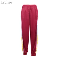 lychee harajuku vintage women pants patchwork fire print spring autumn elastic waist full length trousers
