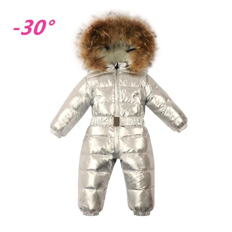 -40 зимние детские теплые комбинезоны с большим воротником из натурального меха