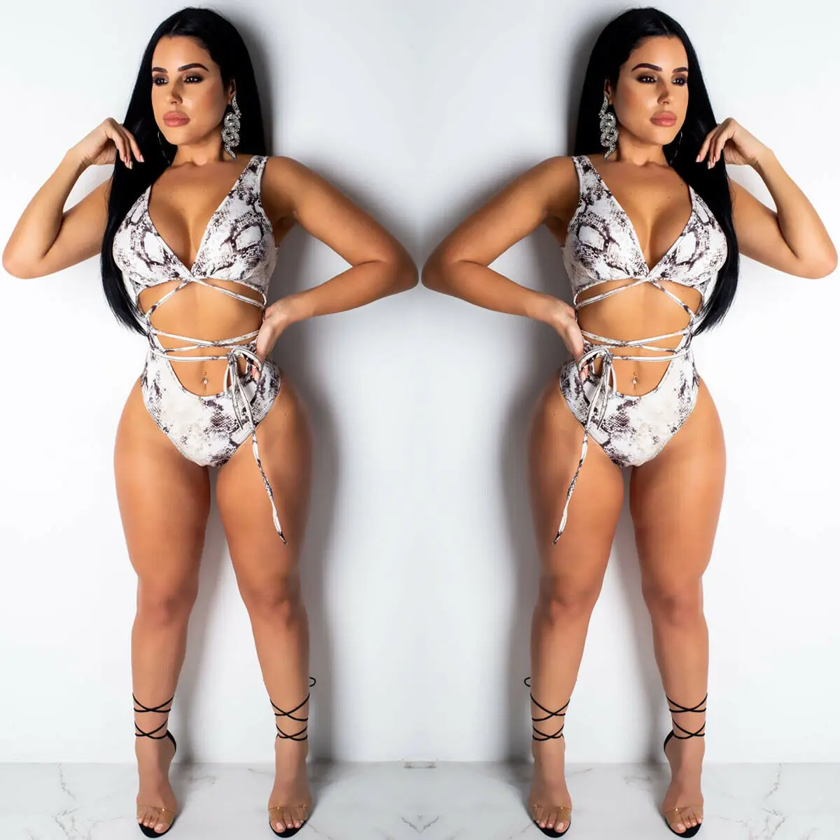 Дамский однотонный купальник с принтом под кожу змеи и подкладкой с эффектом push-up, комплект купальной одежды монокини для купания.