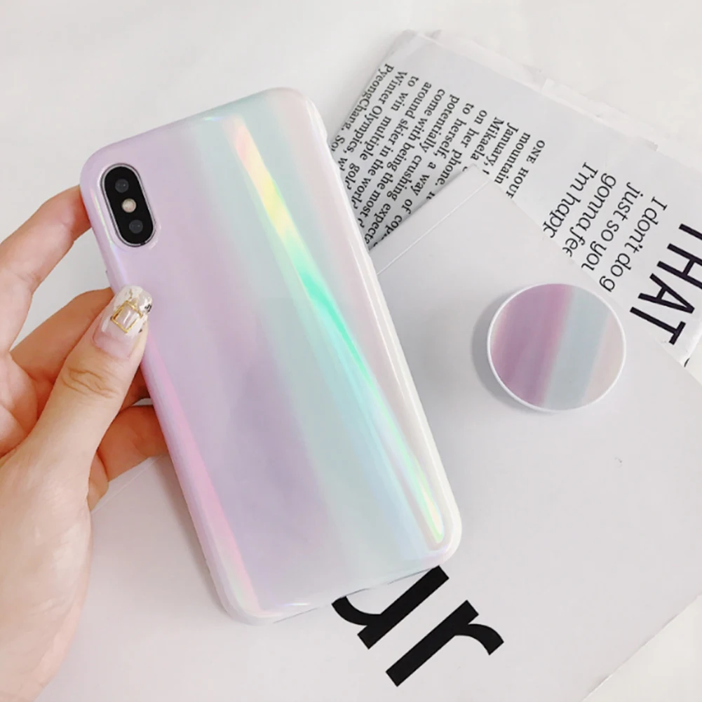 Градиентная Лазерная Радуга Мраморный чехол для iPhone X XS MAX XR Блестящий Мягкий ТПУ