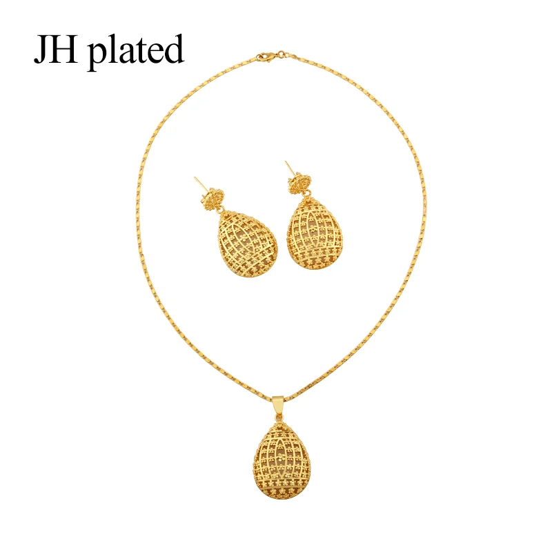 JHplated African Ethiopia Fashion gold color jewelry sets women best gifts Party wedding Necklace and Earrings 45cm Pendant | Украшения и
