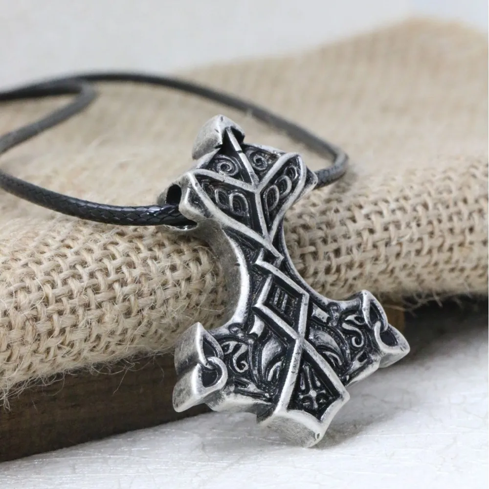 Давид кабель мужские викинги Серебряный Молот Мьёльнир Подвески ожерелье 01|pendant