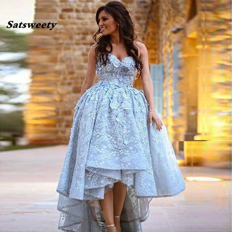 

Lace High Low Plus Size Evening Gowns Sweetheart Light Sky Blue Ball Gown Prom Dresses Party Dresses