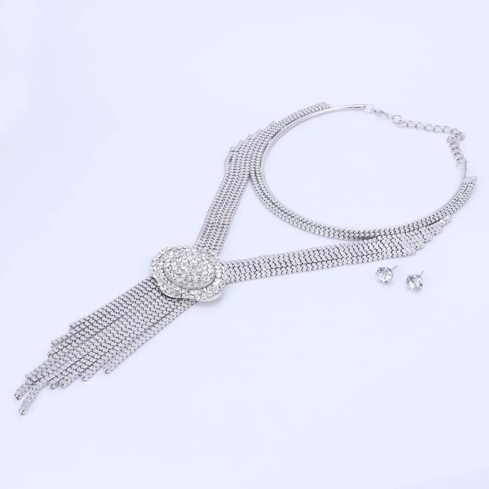 Стразы Кристалл Свадебные Ювелирные наборы длинные кисточки посеребренное
