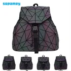 Новые женские рюкзаки со шнурком, Складные рюкзаки со светящимися геометрическими фигурами, женские маленькие школьные сумки для девочек-подростков, Mochila