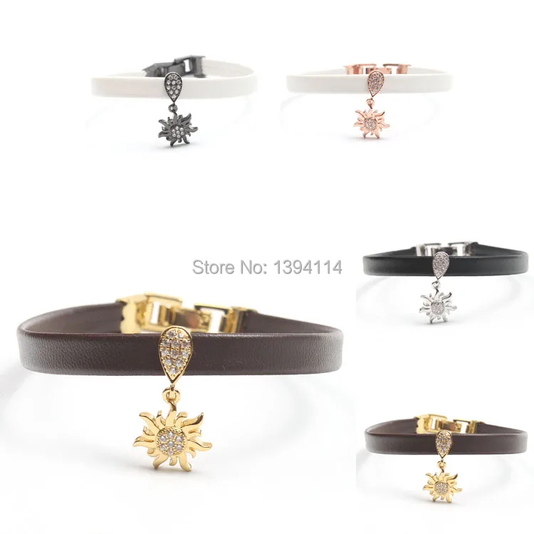 Микро-браслет с прозрачными фианитами кожаный шнур застежкой около 6-8 дюймов