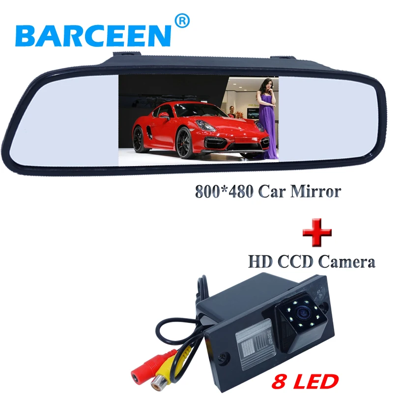 

Fit for Hyundai H1 hot selling car rearview camera 170 degree bring 8 led lights with 4.3" car mirror monitor 800*480