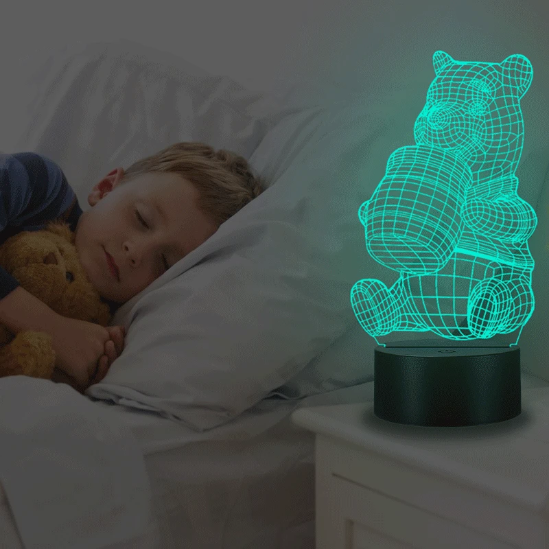 Фото VCity 3D Night Light Led Table Lamp Cute Honey Pooh Bear Gifts for Kids Toy RGB Change Multicolor Luminaria Home Decor Bedroom Лампы и VCity 3D Night Light Led Table Lamp Cute Honey Pooh Bear Gifts for Kids Toy RGB Change Multicolor Luminaria Home Decor Bedroom Лампы и