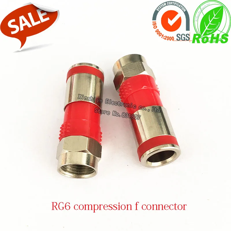 50 шт. красный RG6 коаксиальный компрессионный кабель f Разъем rg6 Тип RF переходник |