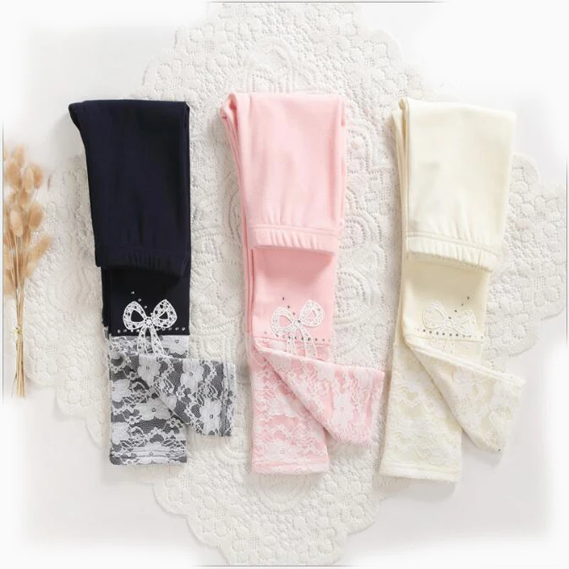

High quality autumn new Girls lace Leggings Children Pants Baby Clothing diamond Flower Butterfly Girls cotton Pants