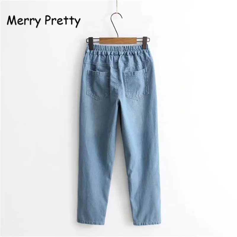 Merry pretty винтажные джинсы для бойфрендов женские Мультяшные Embroidey женские эластичные джинсовые брюки с высокой талией шикарная мама свободные джинсы