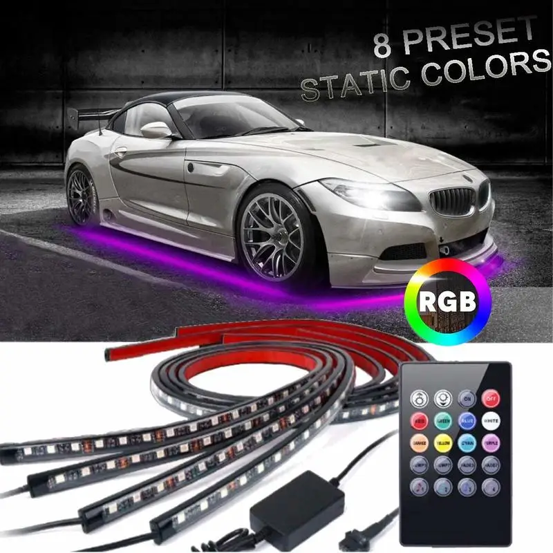 Мансуо LED неон 4 шт. для автомобиля RGB бегущие цвета музыкальная синхронизация под авто трубой световой полосы без провода дистанционного управления (90-120 см) вкл.