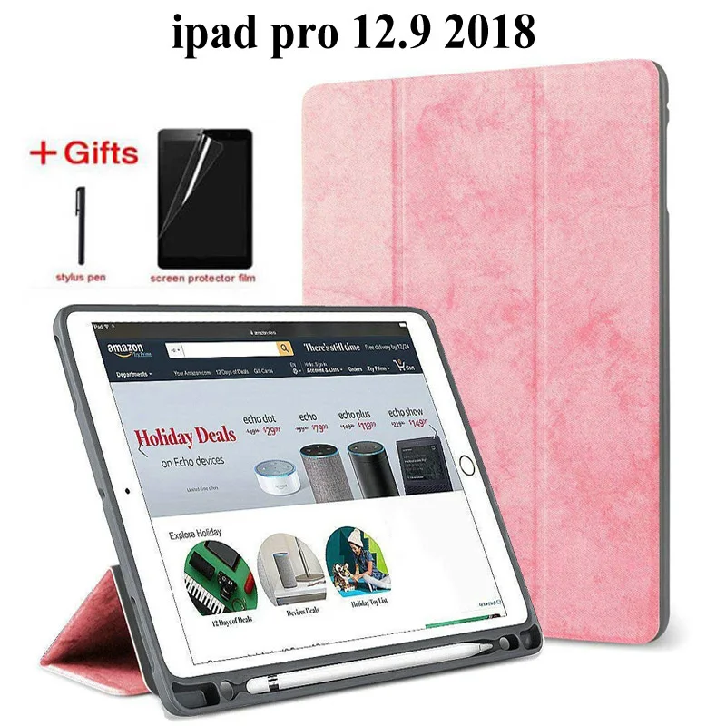Тонкий смарт чехол для iPad Pro 12 9 2018 с держателем карандашей Тройная подставка