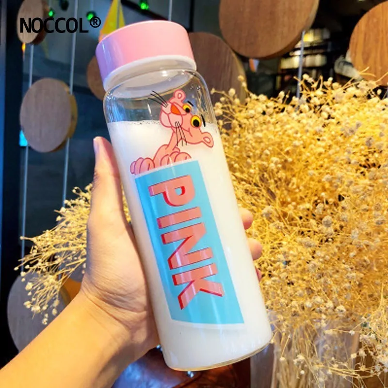 NOCCOL милые розовые леопардовые портативные стеклянные бутылки для воды кофе чай с