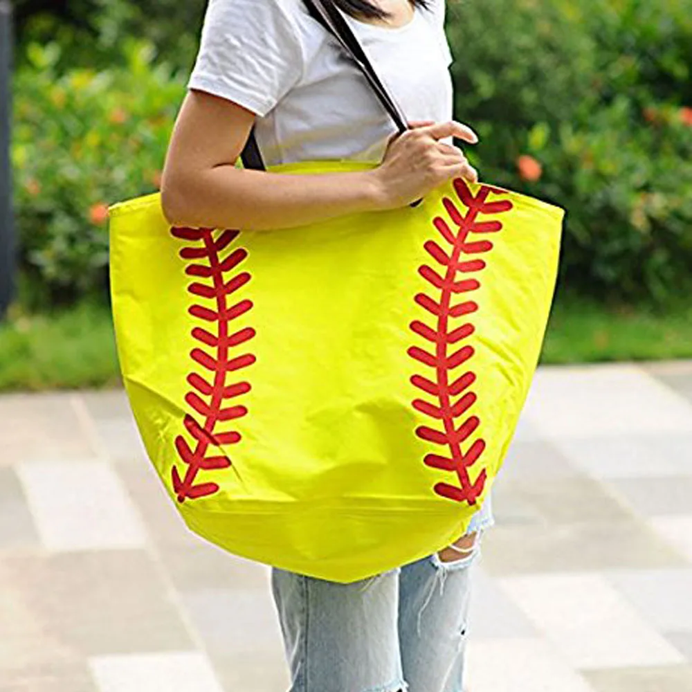 Yellow Softball Canvas Tote Bag Mom Purse Handbag With Interizor Zipper Pocket Quality Promised |
