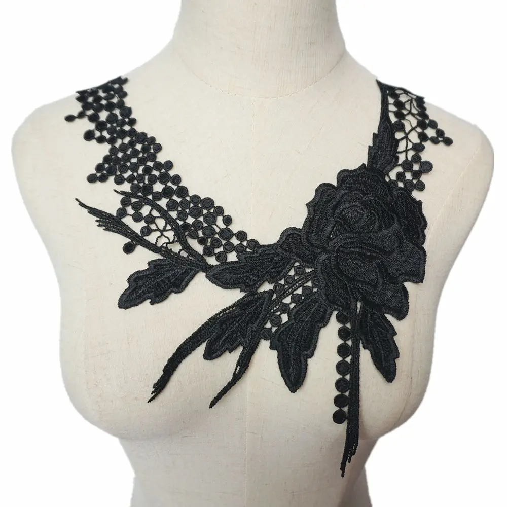 Белые черные цветочные розы воротник ткань аппликации красная бронза полые