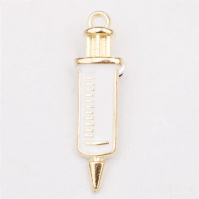 p5 Multi style Creative Handmade Drip Oil Medical Jewelry Pendant Stethoscope Charms Syringe Charms Nurse Hat Charms 6pcs A1533 - Metal color: p5