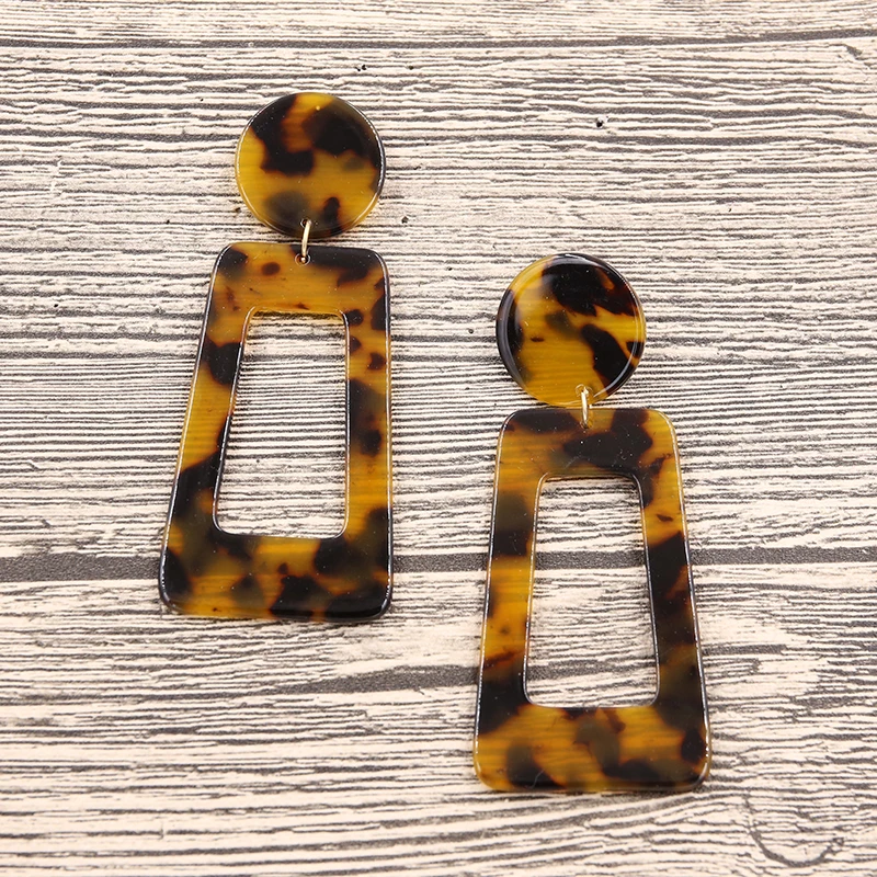 Vintage Tortoiseshell Big Pendant Acrylic Earrings For Women Geometry Rectangle Resin Statement Drop Earring Fashion Jewelry | Украшения и