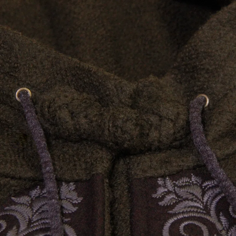 Женское винтажное пальто с капюшоном зимнее теплое шерстяное цветочной вышивкой