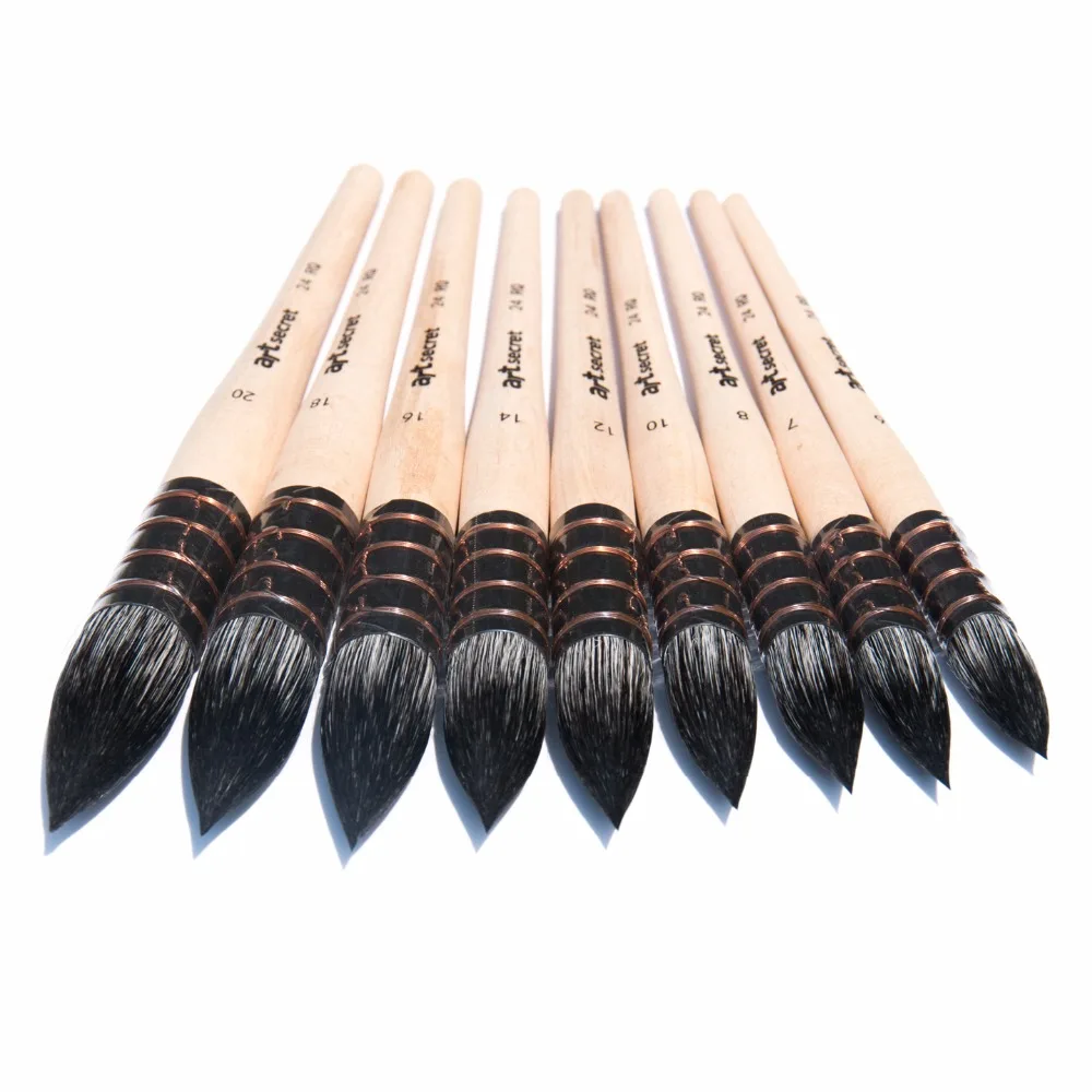 ArtSecret 24RQ Artistic Art Watercolor Painting Brush Black Squirrel Hair Wooden Handle Artist Pen For Drawing images - 6